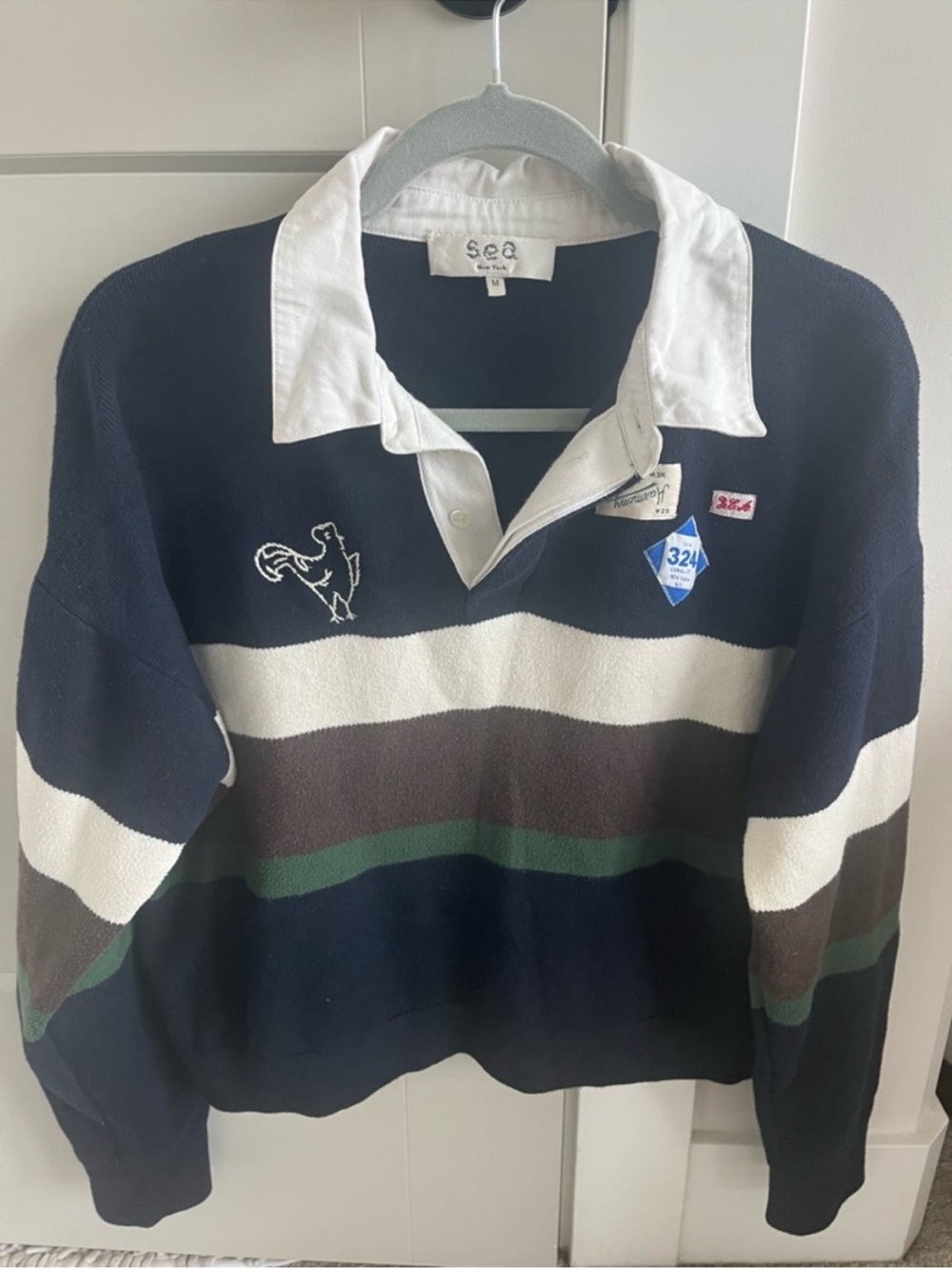 Sea New York Navy, White, Brown & Green Striped Rugby Sweatshirt - Picture 4 of 16